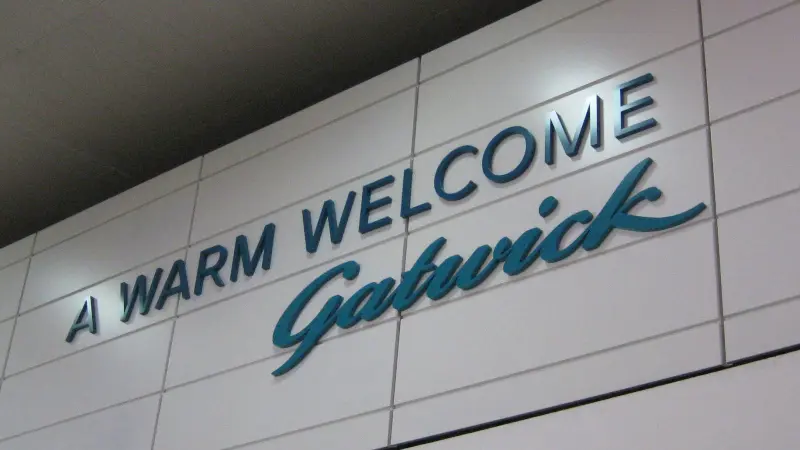 A warm welcome Gatwick sign London Gatwick airport LGW United Kingdom