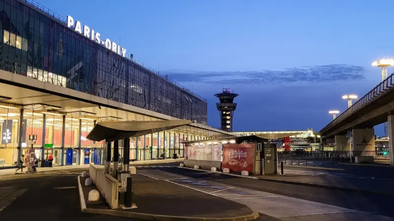 Main entrance to Paris Orly airport lettering ORY France