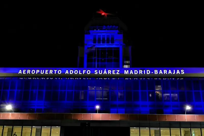 front view at night Adolfo Suarez Madrid Barajas airport MAD Spain